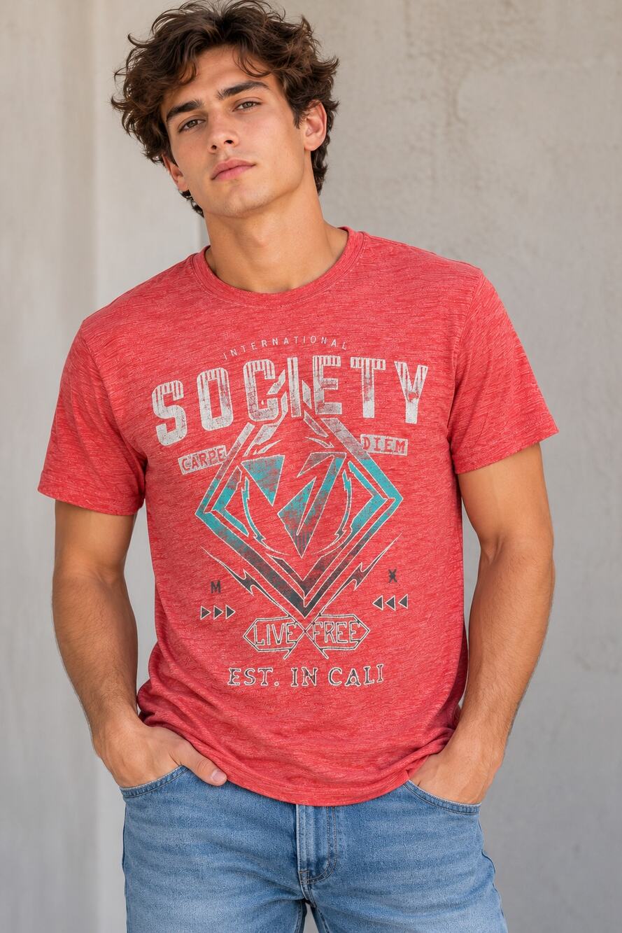 Society Men’s Worn Red Heather Graphic Tee Carpe Diem Live Free California M